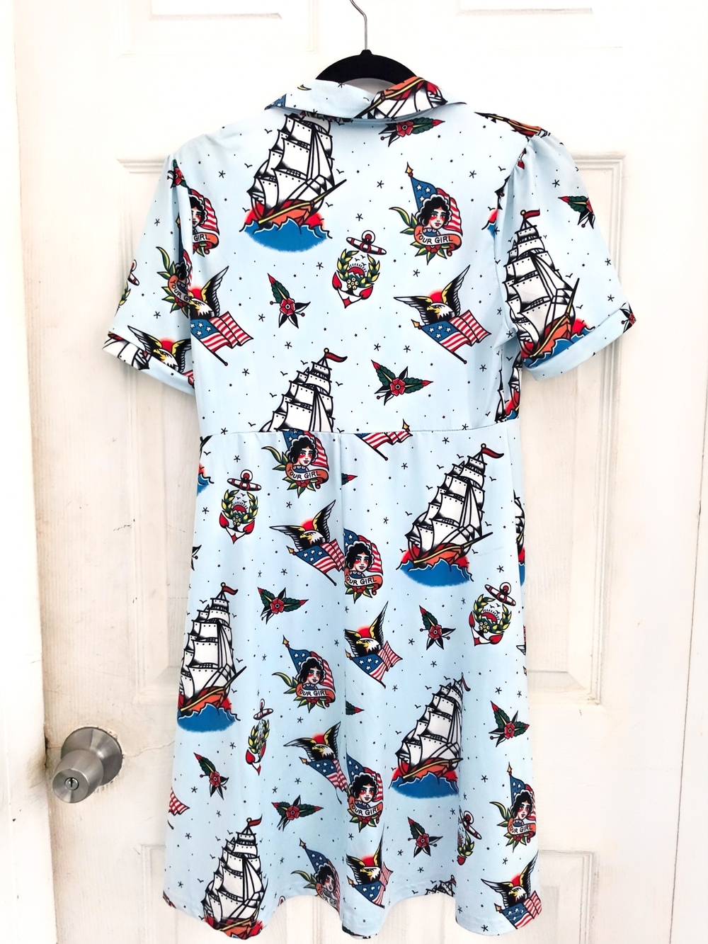 Sourpuss Light Blue Nautical Tattoo Button-Up Mini Dress - Picture 3 of 4